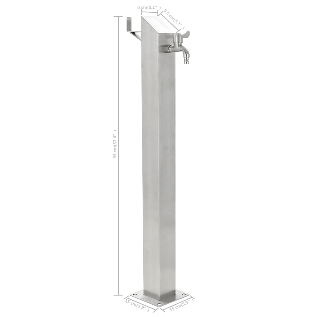 Garten-Wassersäule Edelstahl Quadratisch 95 Cm
