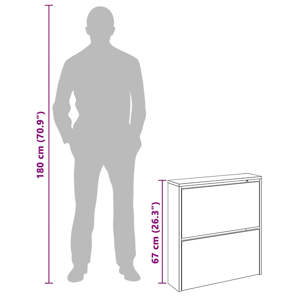 Schuhschrank Mit 2 Fächern Spiegel -Optik 63X17X Eiche