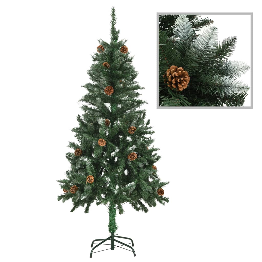 Künstlicher Weihnachtsbaum Kiefernzapfen Weißem Glitzer 210 Cm Grün Und Weiß