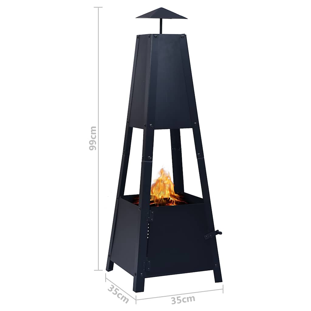 Feuerstelle Schwarz 35×35×99 Cm Stahl