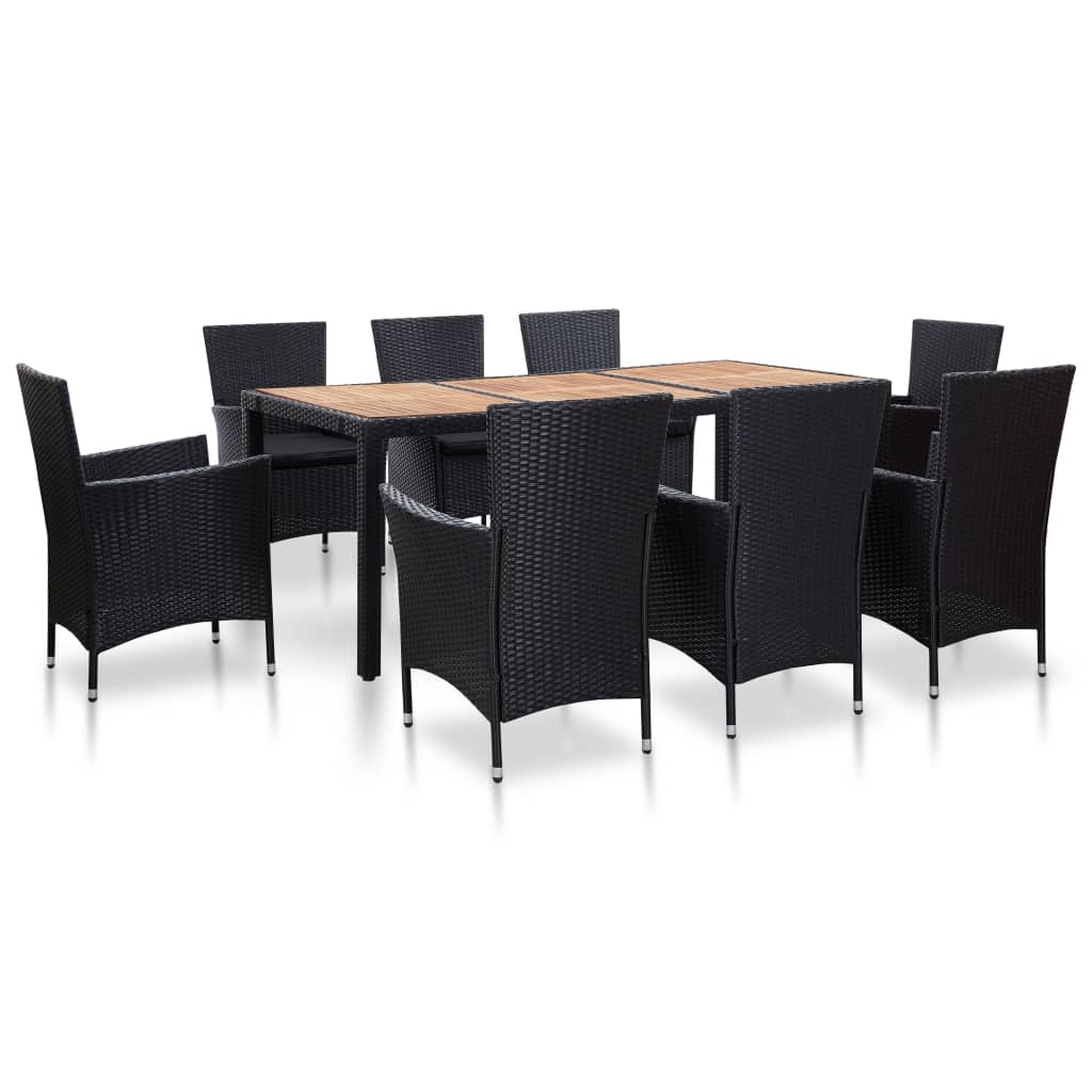 9-Tlg. Garten-Essgruppe Mit Kissen Poly Rattan Schwarz