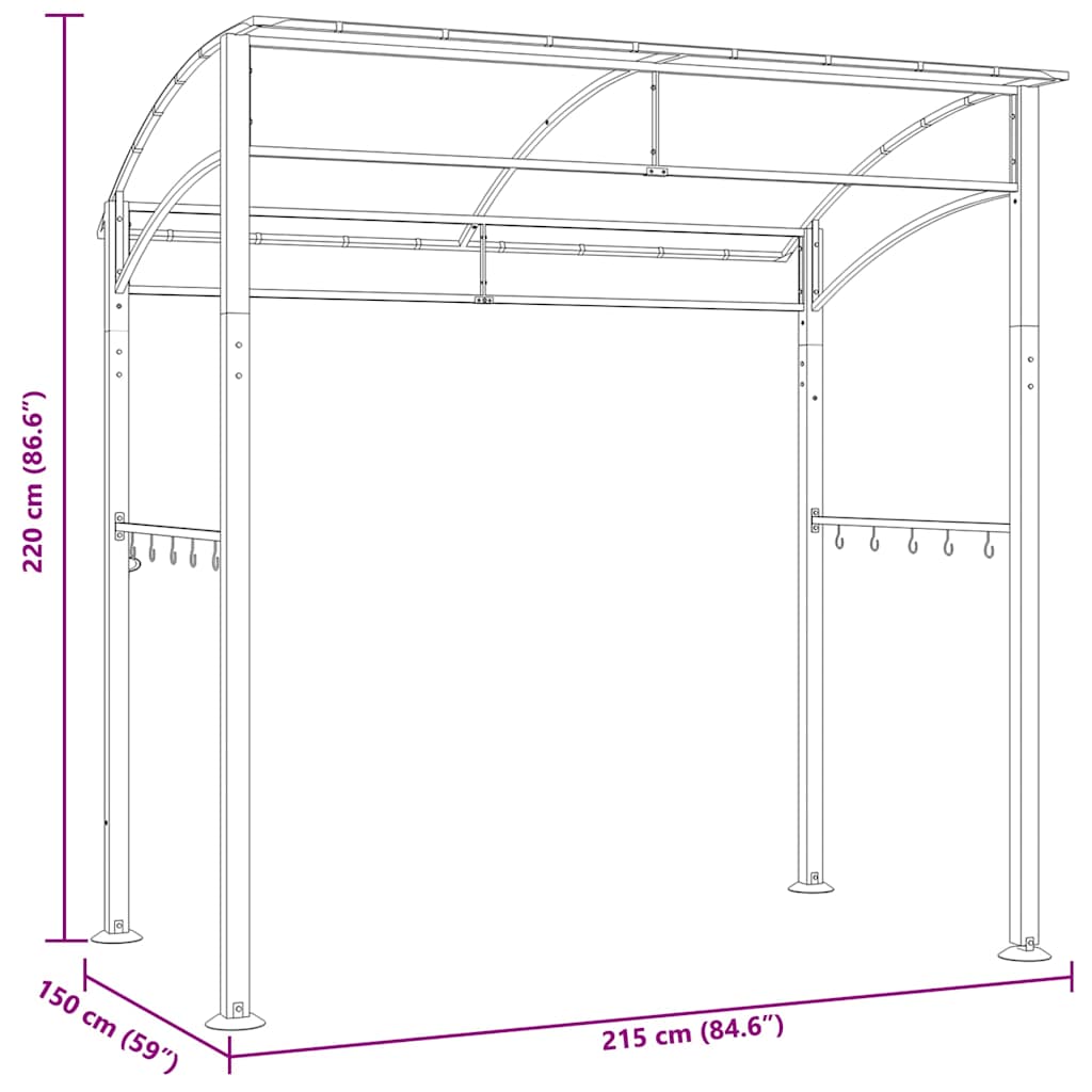 Bbq-Pavillon 215X150X220 Cm Anthrazit Stahl