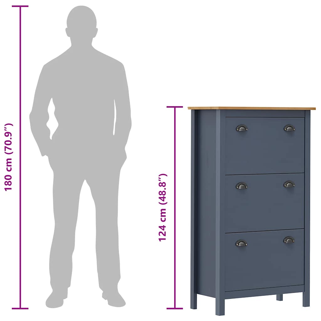 Schuhschrank Hill 72X35X124 Cm Massivholz Kiefer Grau