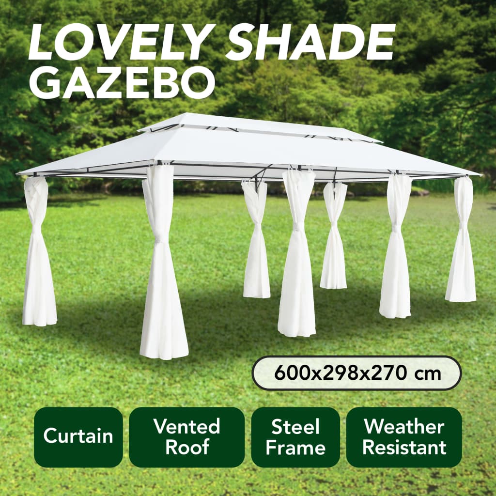 Pavillon Mit Vorhängen 600X298X270 Cm Weiß 180G/M²