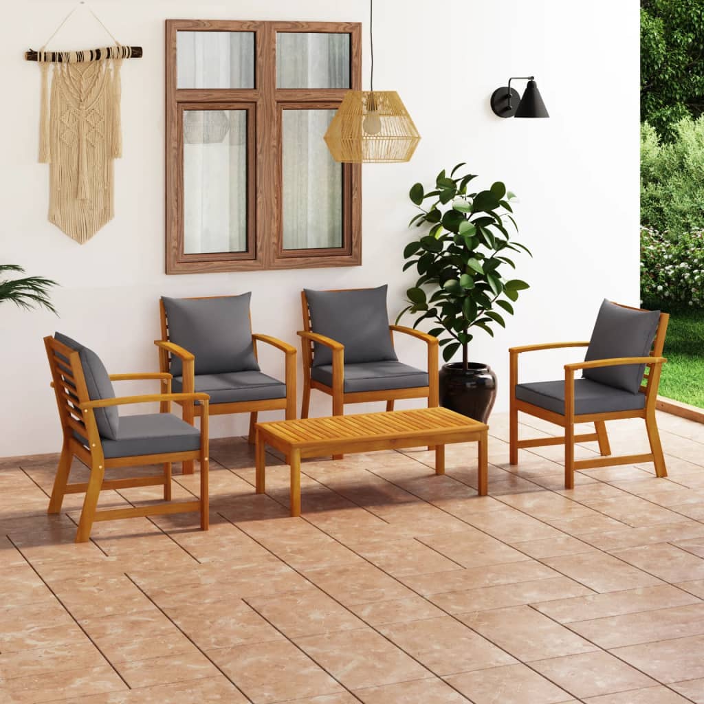 5-Tlg. Garten-Lounge-Set Mit Auflagen Massivholz Akazie