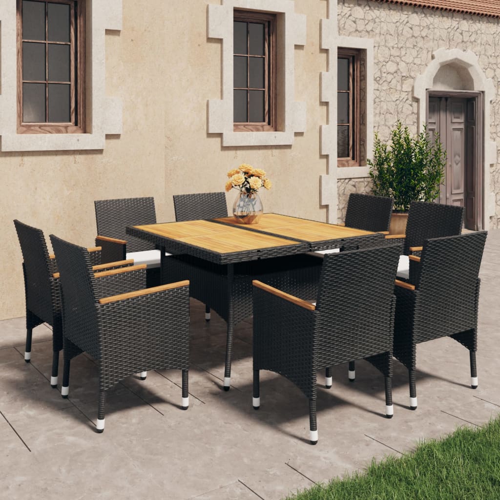 3-Tlg. Garten-Essgruppe Poly Rattan Und Akazienholz
