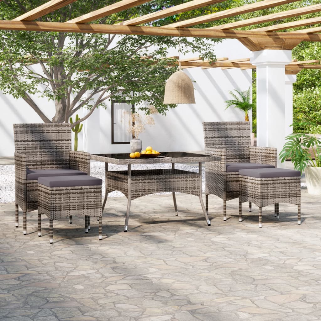 5-Tlg. Garten-Essgruppe Poly Rattan Und Hartglas