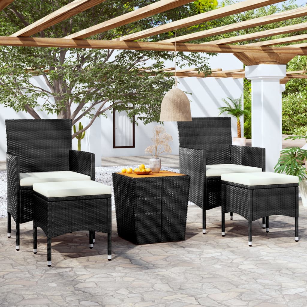 3-Tlg. Bistro-Set Poly Rattan Und Akazienholz