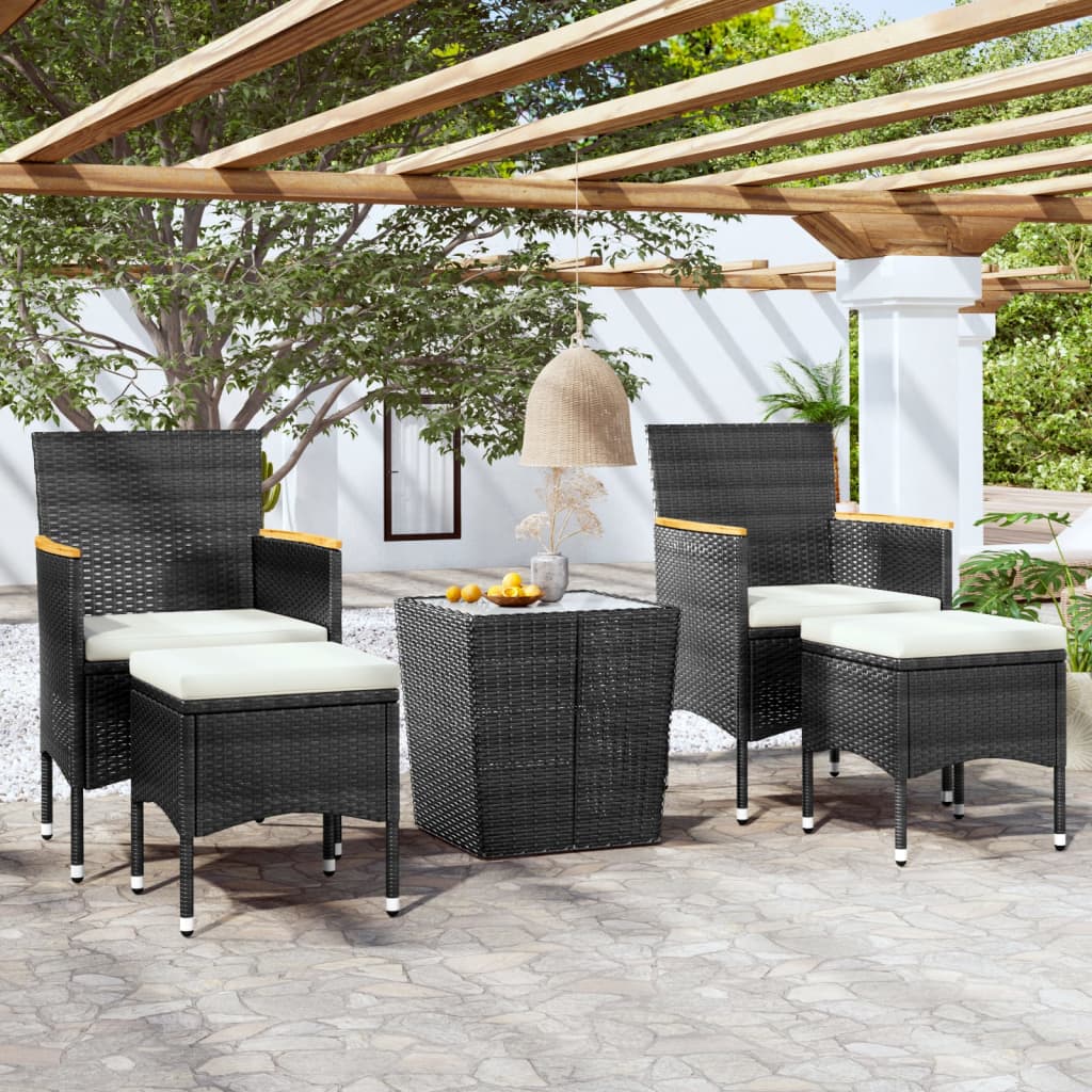 3-Tlg. Bistro-Set Poly Rattan Und Hartglas