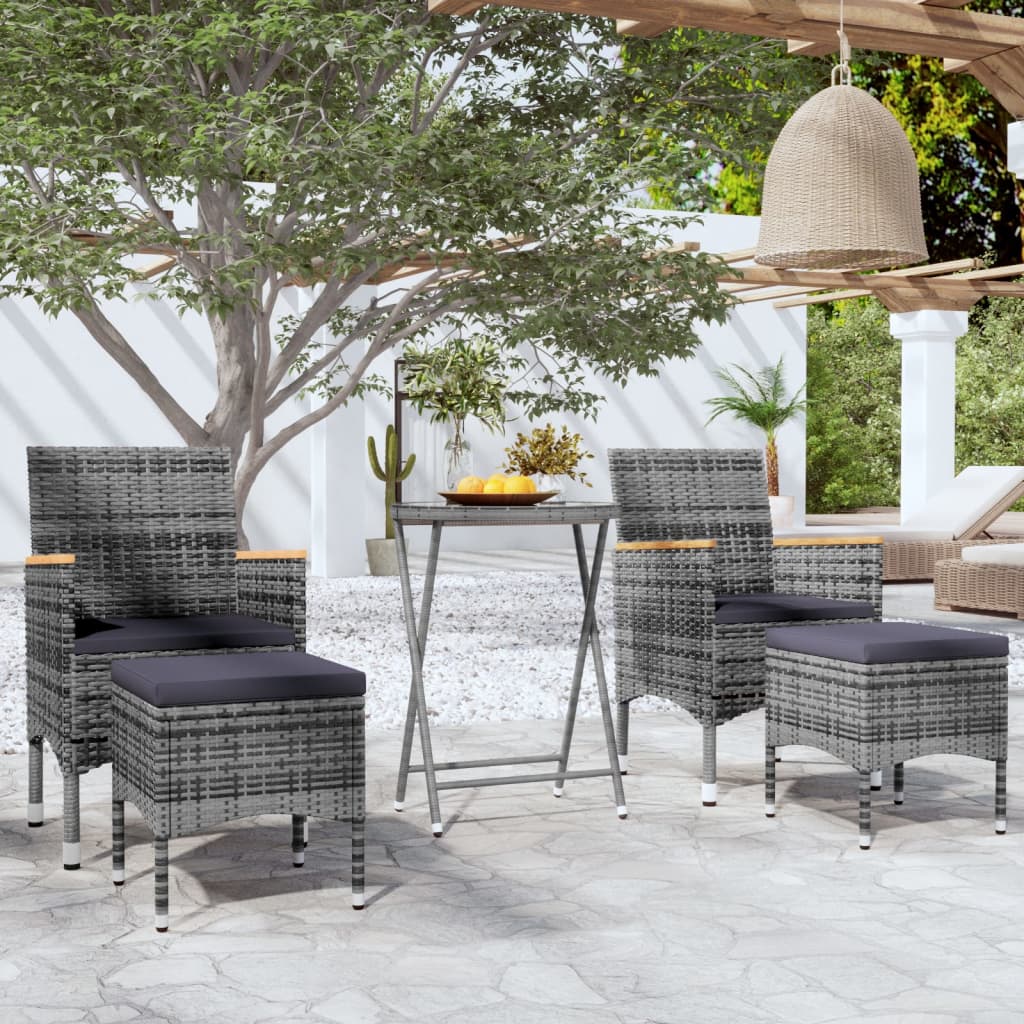 3-Tlg. Bistro-Set Poly Rattan Und Hartglas
