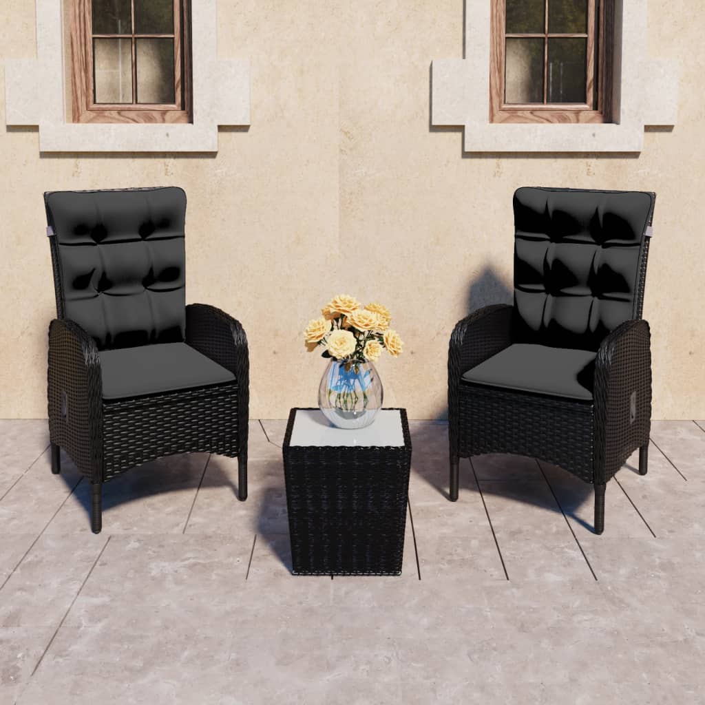 3-Tlg. Bistro-Set Poly Rattan Und Glas