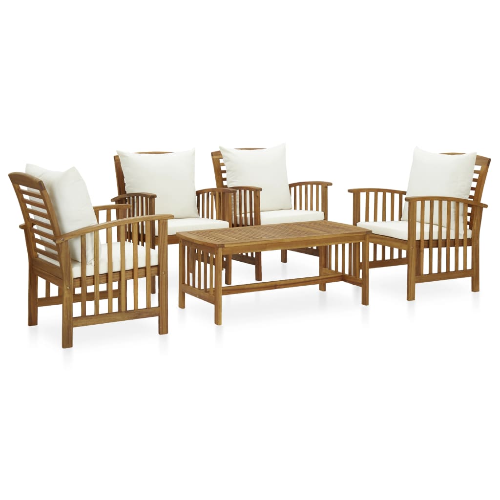 4-Tlg. Garten-Lounge-Set Mit Auflagen Massivholz Akazie Cremeweiß