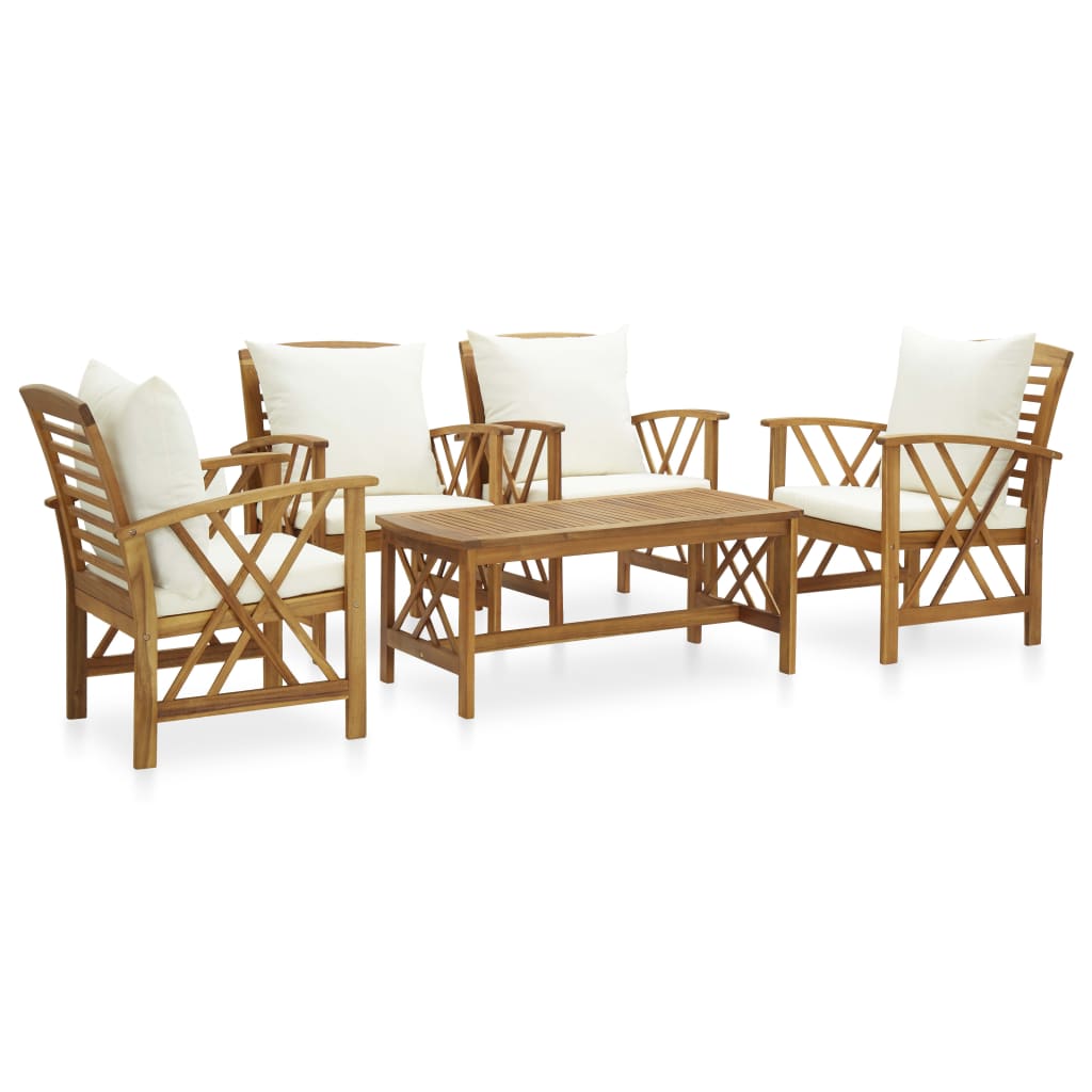4-Tlg. Garten-Lounge-Set Mit Auflagen Massivholz Akazie Cremeweiß