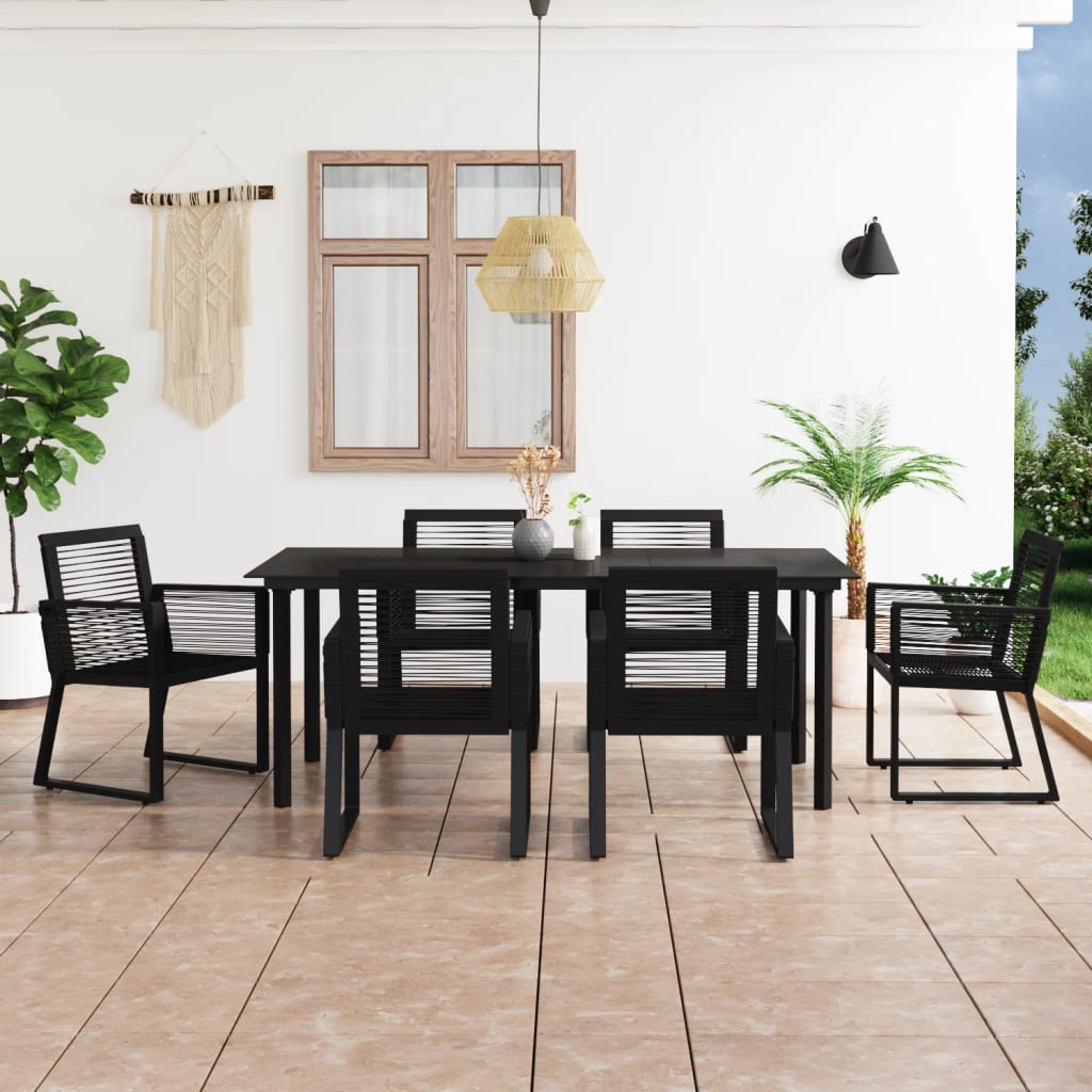 9-Tlg. Garten-Essgruppe Pvc Rattan Schwarz