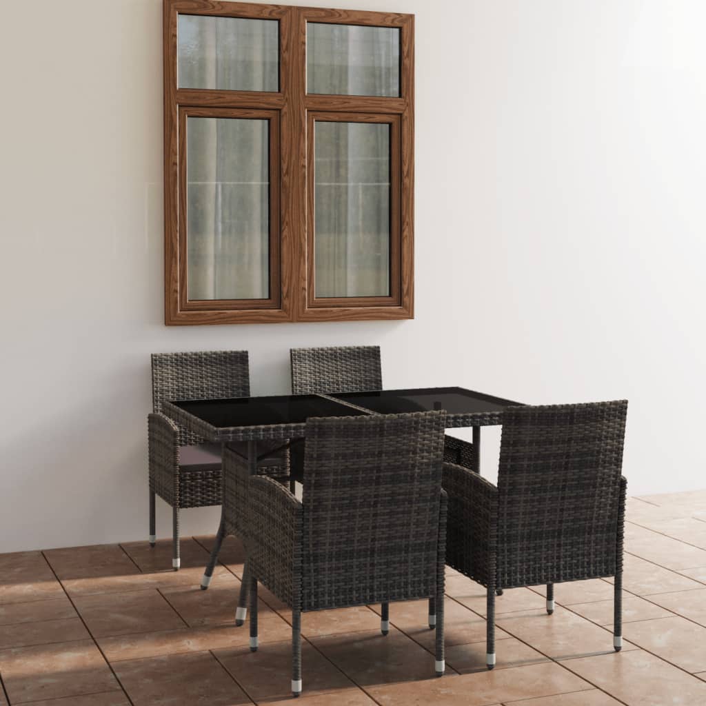 5-Tlg. Garten-Essgruppe Poly Rattan Schwarz