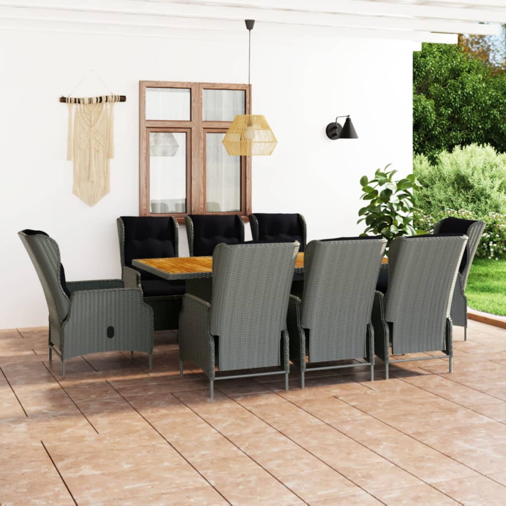 7-Tlg. Garten-Essgruppe Mit Auflagen Poly Rattan Dunkelgrau