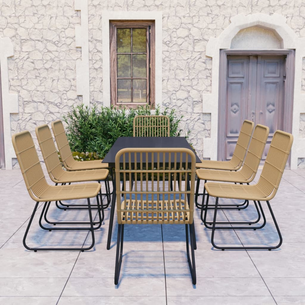 3-Tlg. Garten-Essgruppe Poly Rattan Und Glas