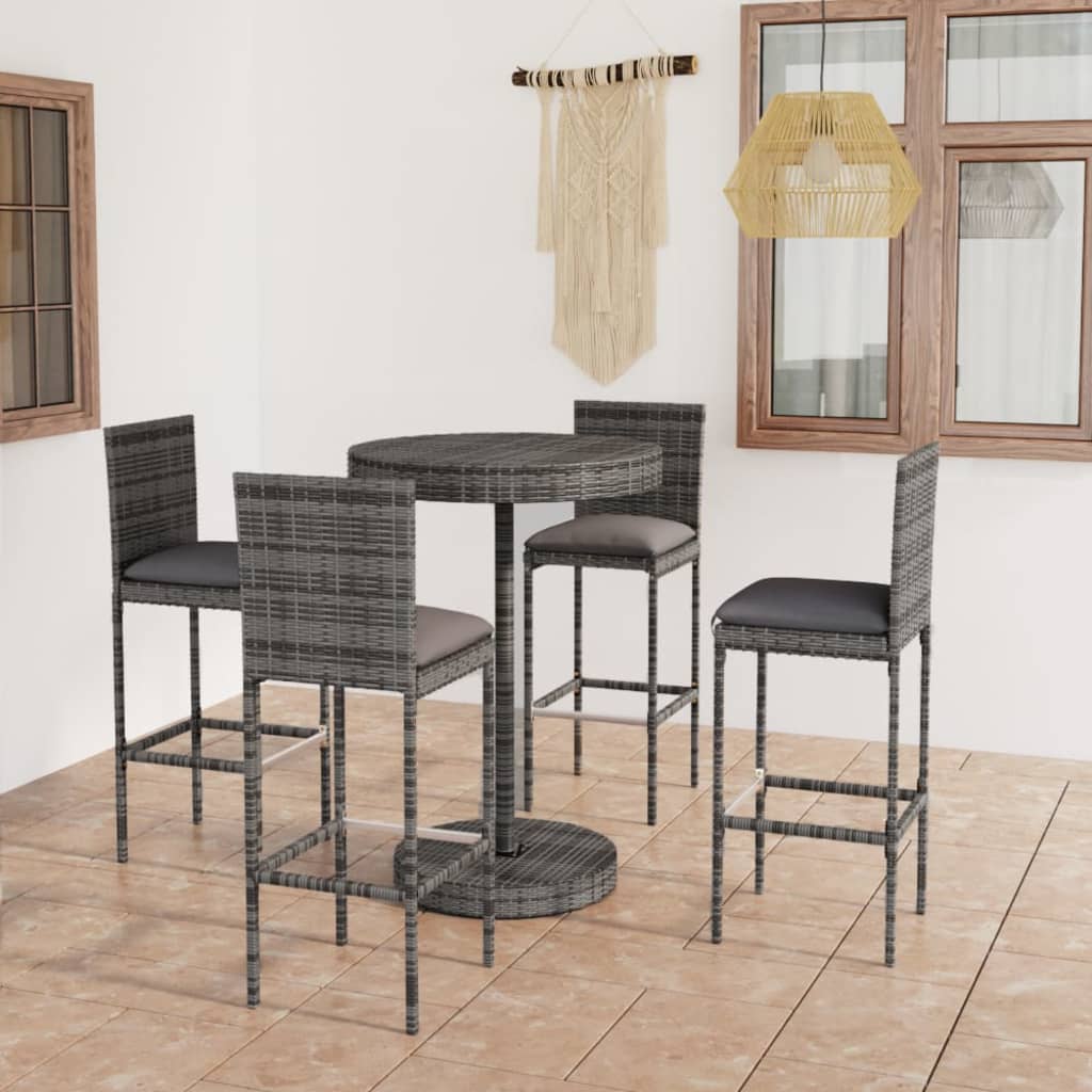 3-Tlg. Gartenbar-Set Mit Kissen Poly Rattan