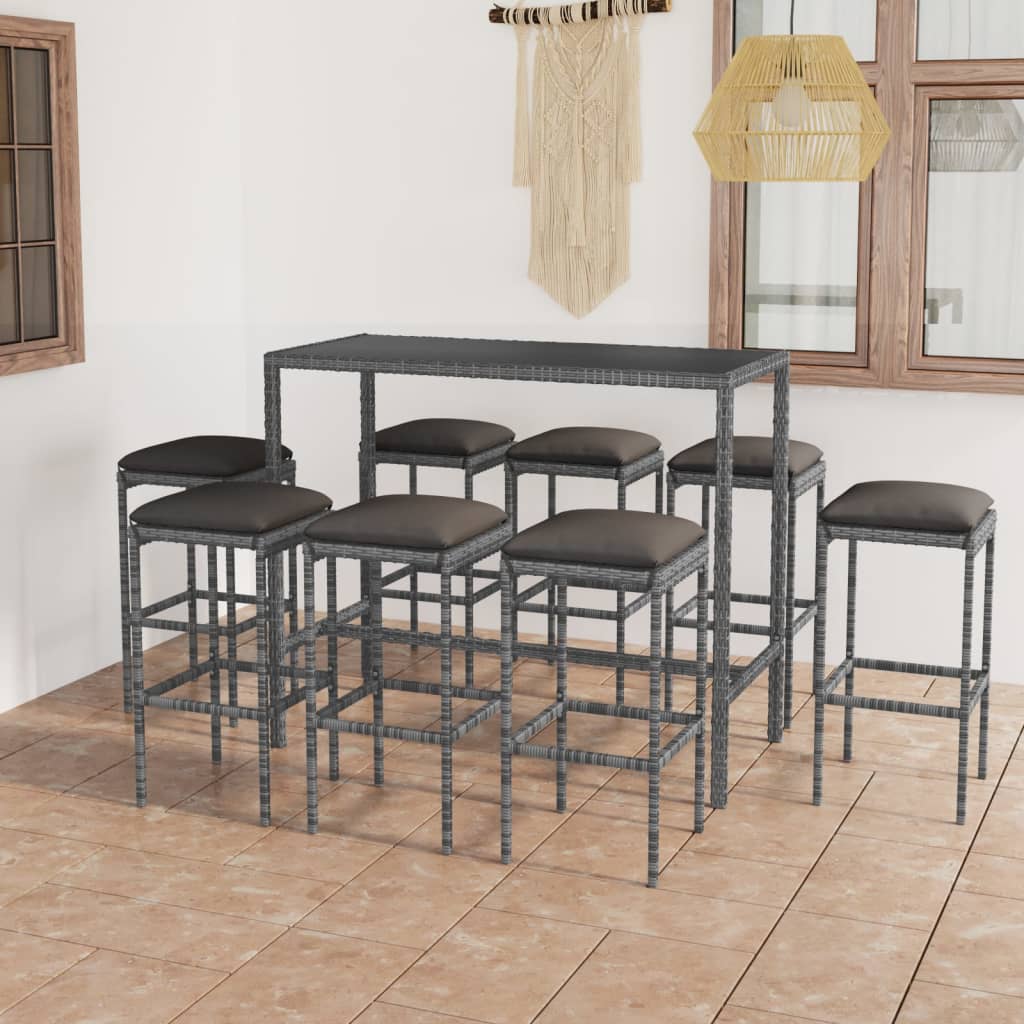 3-Tlg. Gartenbar-Set Mit Kissen Poly Rattan