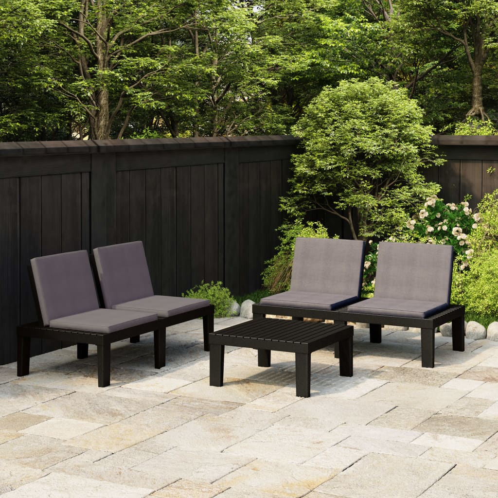 3-Tlg. Garten-Lounge-Set Mit Kissen Kunststoff