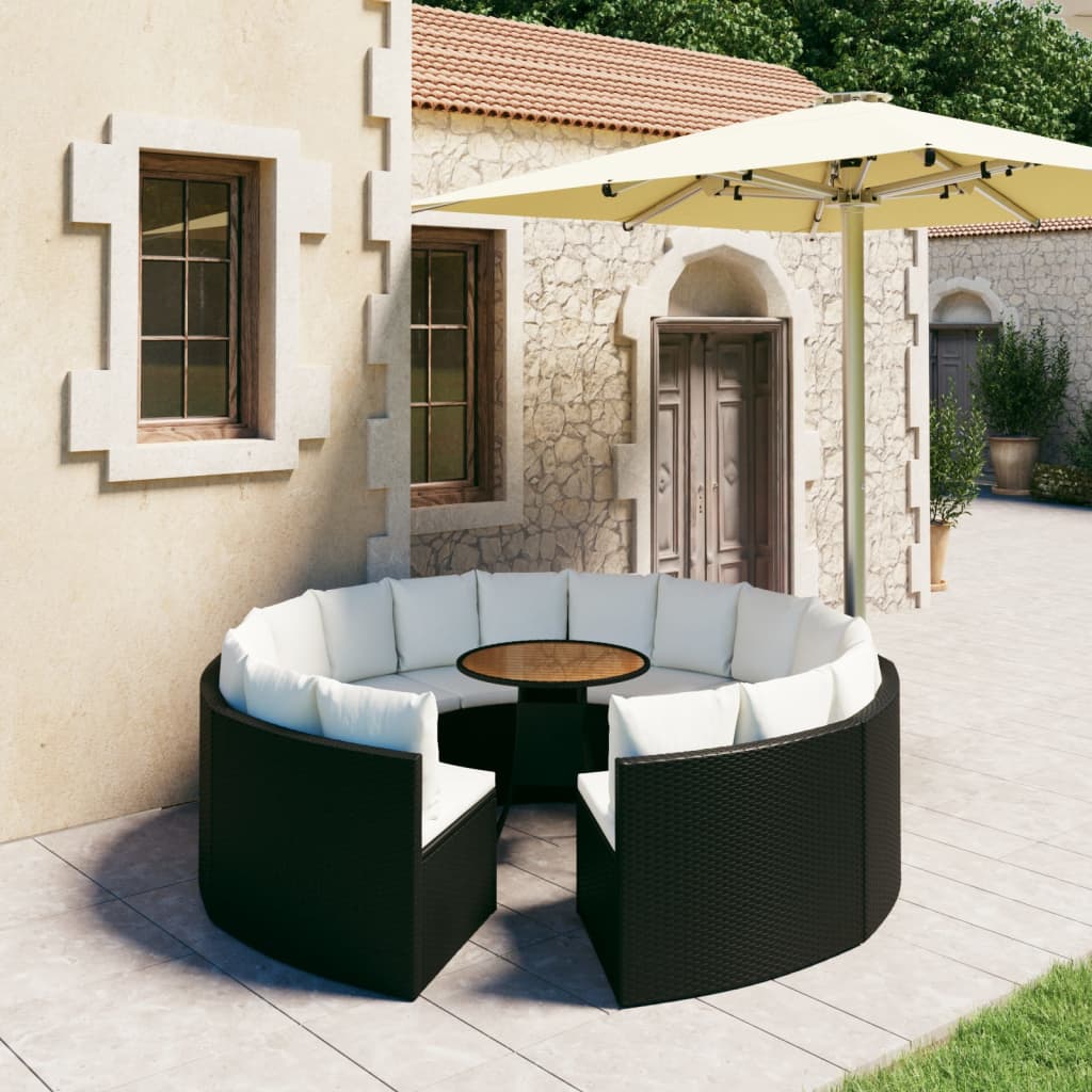 7-Tlg. Garten-Sofagarnitur Mit Auflagen Poly Rattan Schwarz