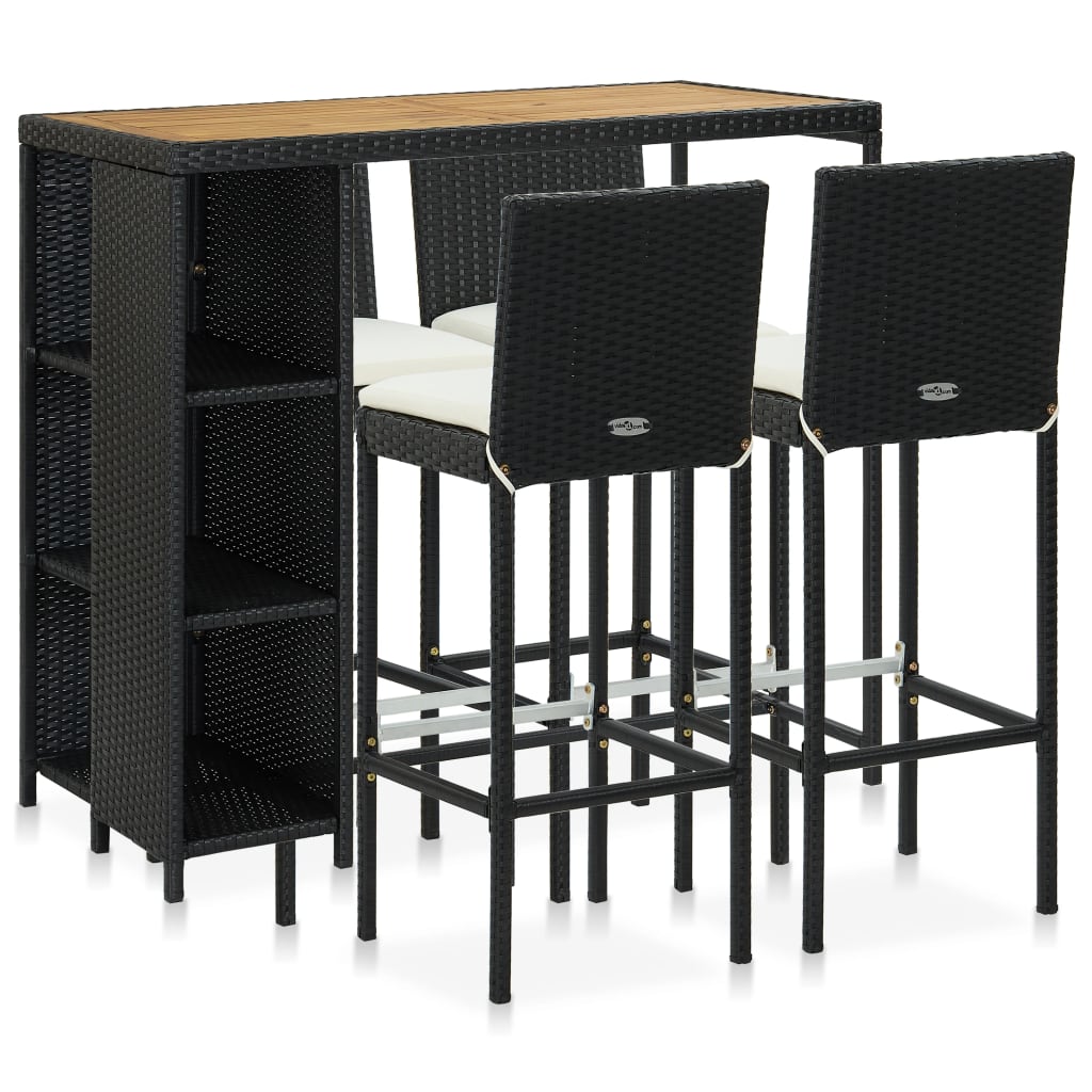 5-Tlg. Gartenbar-Set Mit Kissen Poly Rattan