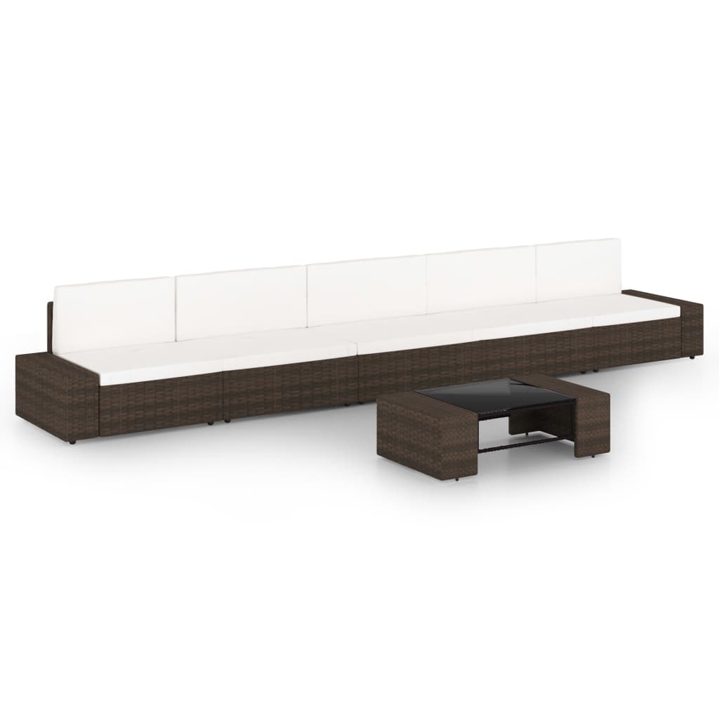 5-Tlg. Garten-Lounge-Set Mit Kissen Braun Poly Rattan