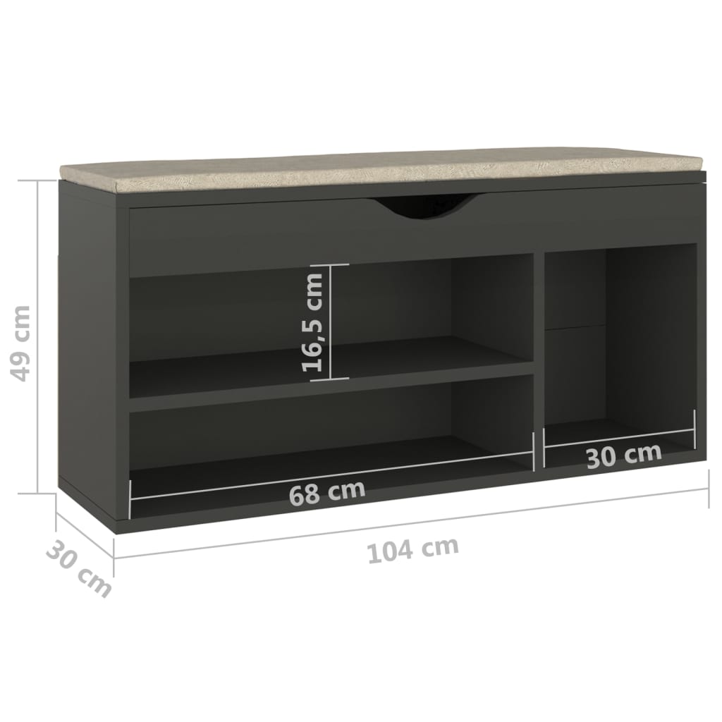 Schuhbank Mit Kissen 104X30X49 Cm Holzwerkstoff Grau