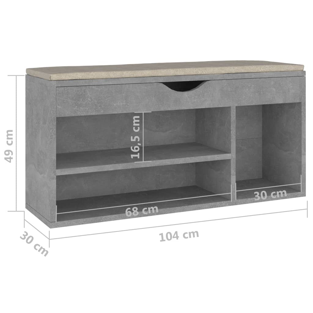 Schuhbank Mit Kissen 104X30X49 Cm Holzwerkstoff Betongrau