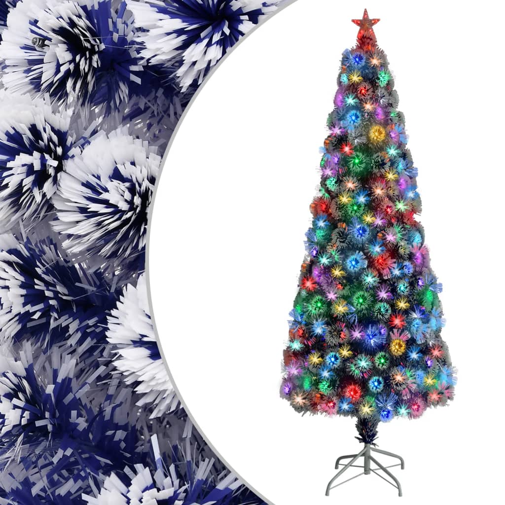 Künstlicher Weihnachtsbaum Mit Beleuchtung Glasfaser Weiß Und Blau