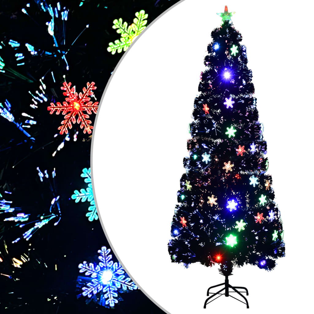Weihnachtsbaum Mit Led-Schneeflocken Schwarz 150 Cm Fiberoptik Weiß