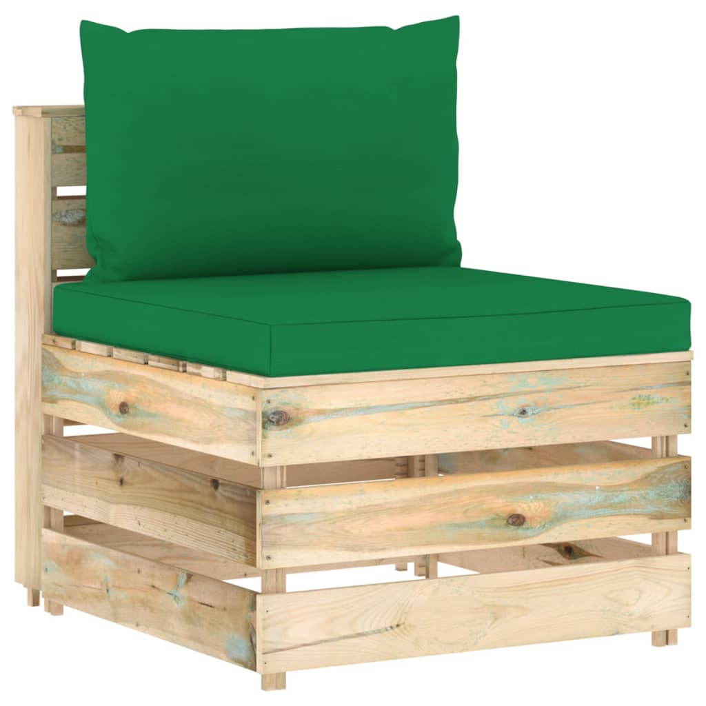 Modulares Mittelsofa Mit Kissen Grau Imprägniertes Holz