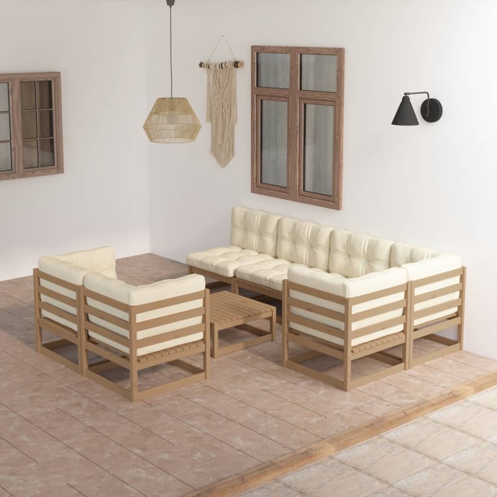 8-Tlg. Garten-Lounge-Set Mit Kissen Massivholz Kiefer