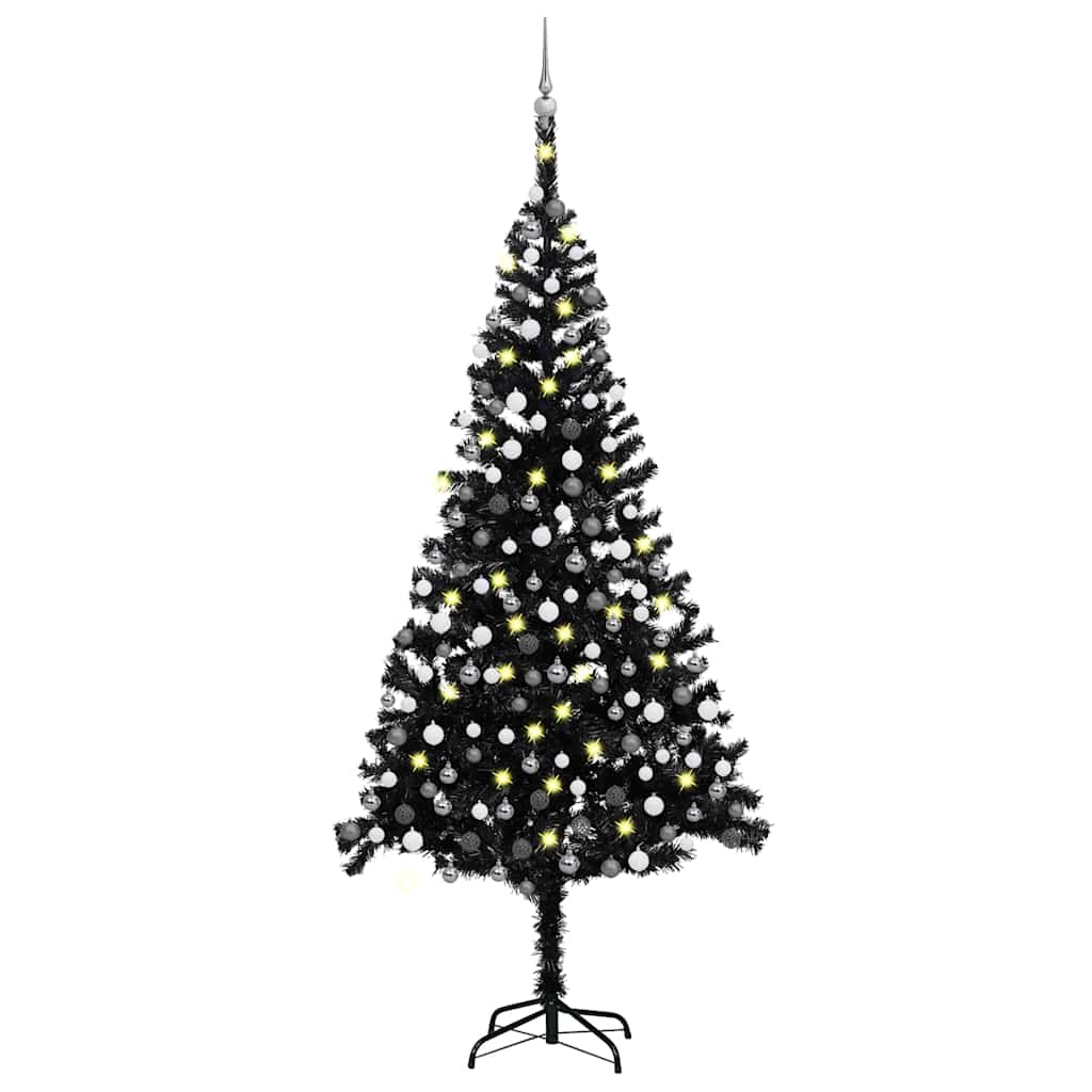 Künstlicher Weihnachtsbaum Beleuchtung & Kugeln 150 Cm Schwarz