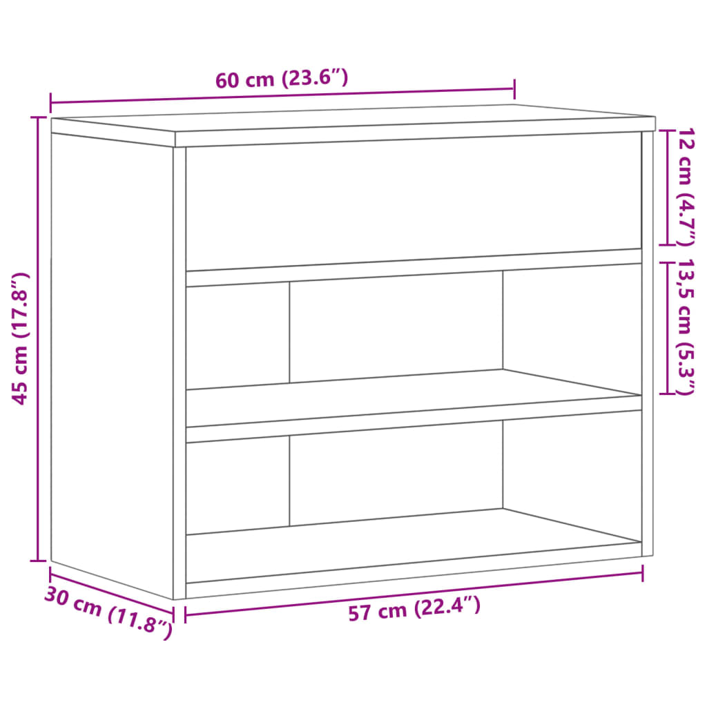 Schuhbank Betongrau 60X30X45 Cm Holzwerkstoff Sonoma Eiche