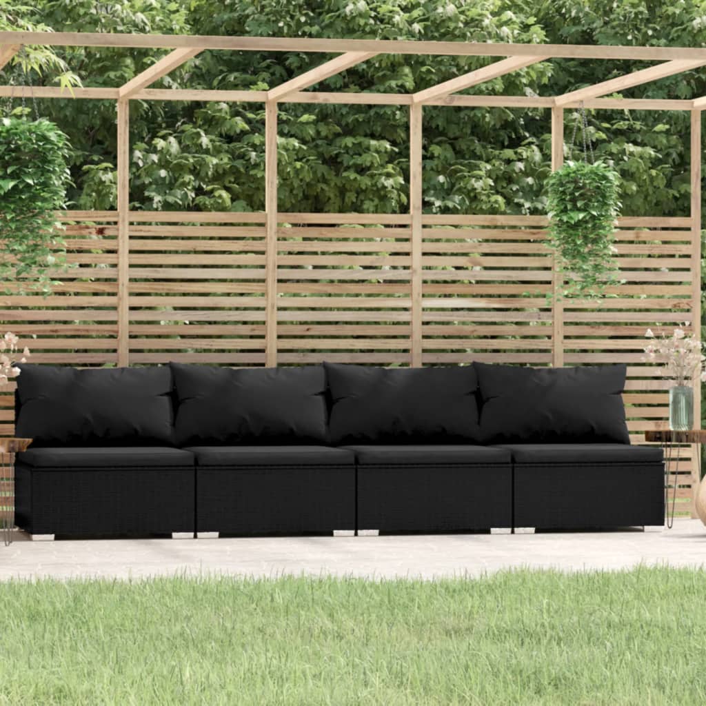 -Sofa Mit Kissen Grau Poly Rattan