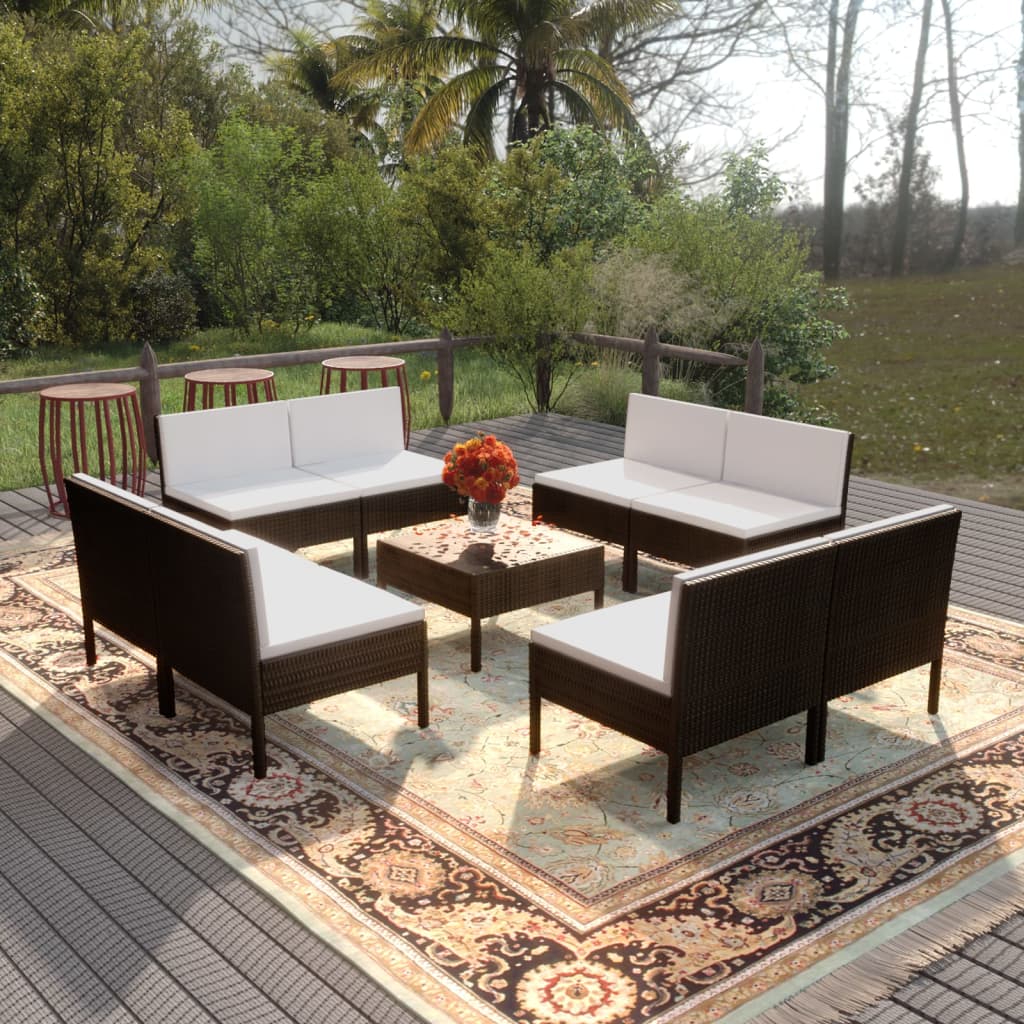 5-Tlg. Garten-Lounge-Set Mit Auflagen Poly Rattan Schwarz