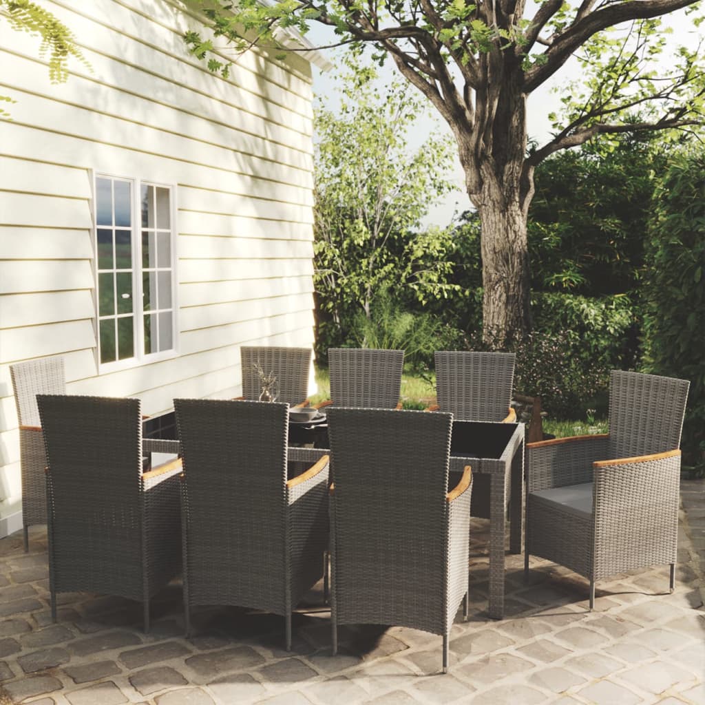 7-Tlg. Garten-Essgruppe Mit Kissen Poly Rattan Grau