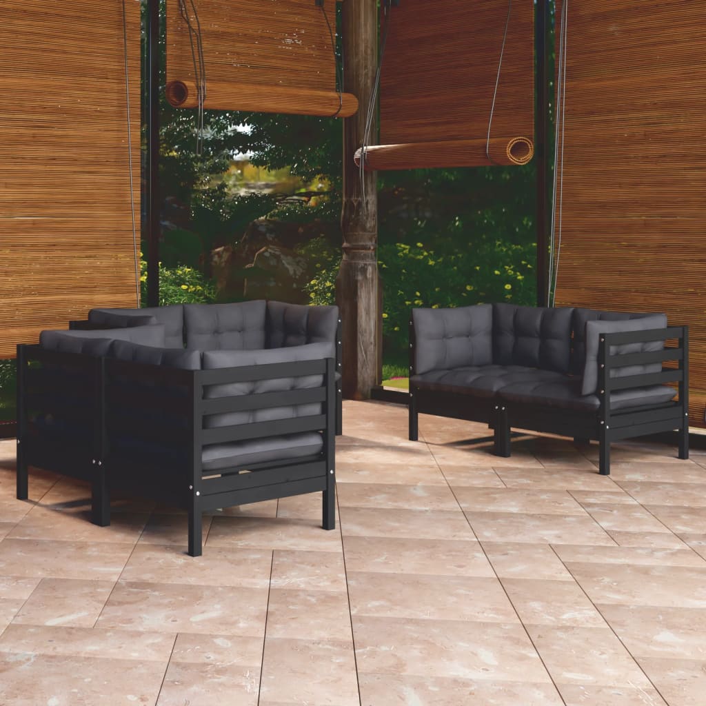 6-Tlg. Garten-Lounge-Set Mit Grauen Kissen Kiefer Massivholz