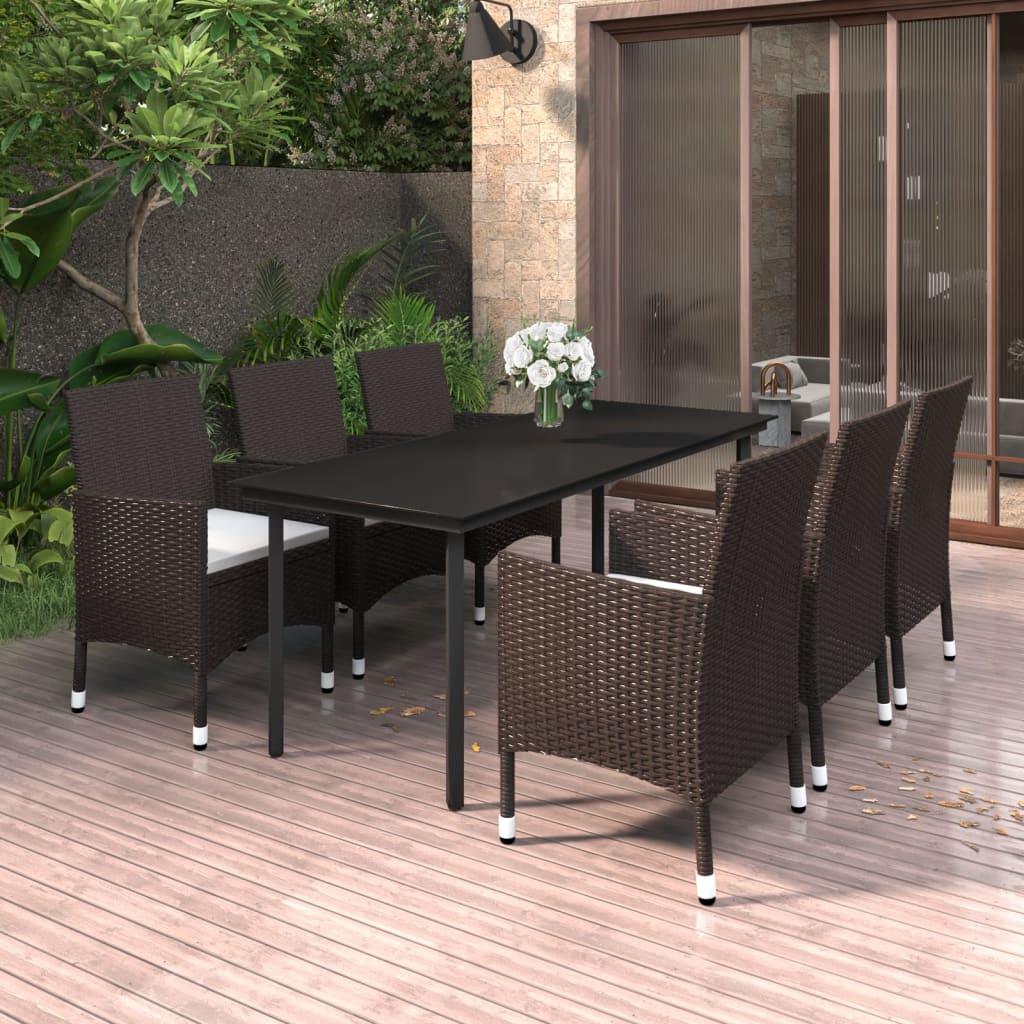 5-Tlg. Garten-Essgruppe Mit Auflagen Poly Rattan Und Glas