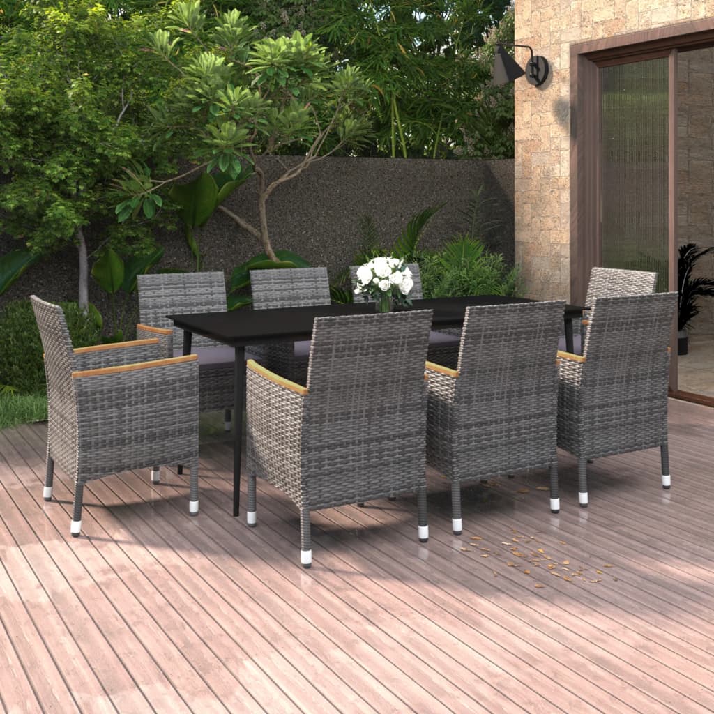 7-Tlg. Garten-Essgruppe Mit Kissen Poly Rattan Und Glas