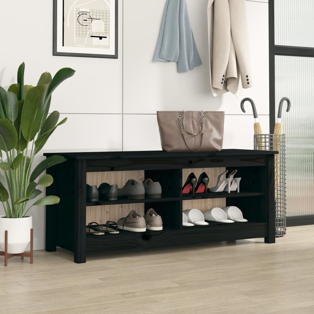 Schuhbank 70X38X45,5 Cm Massivholz Kiefer Schwarz