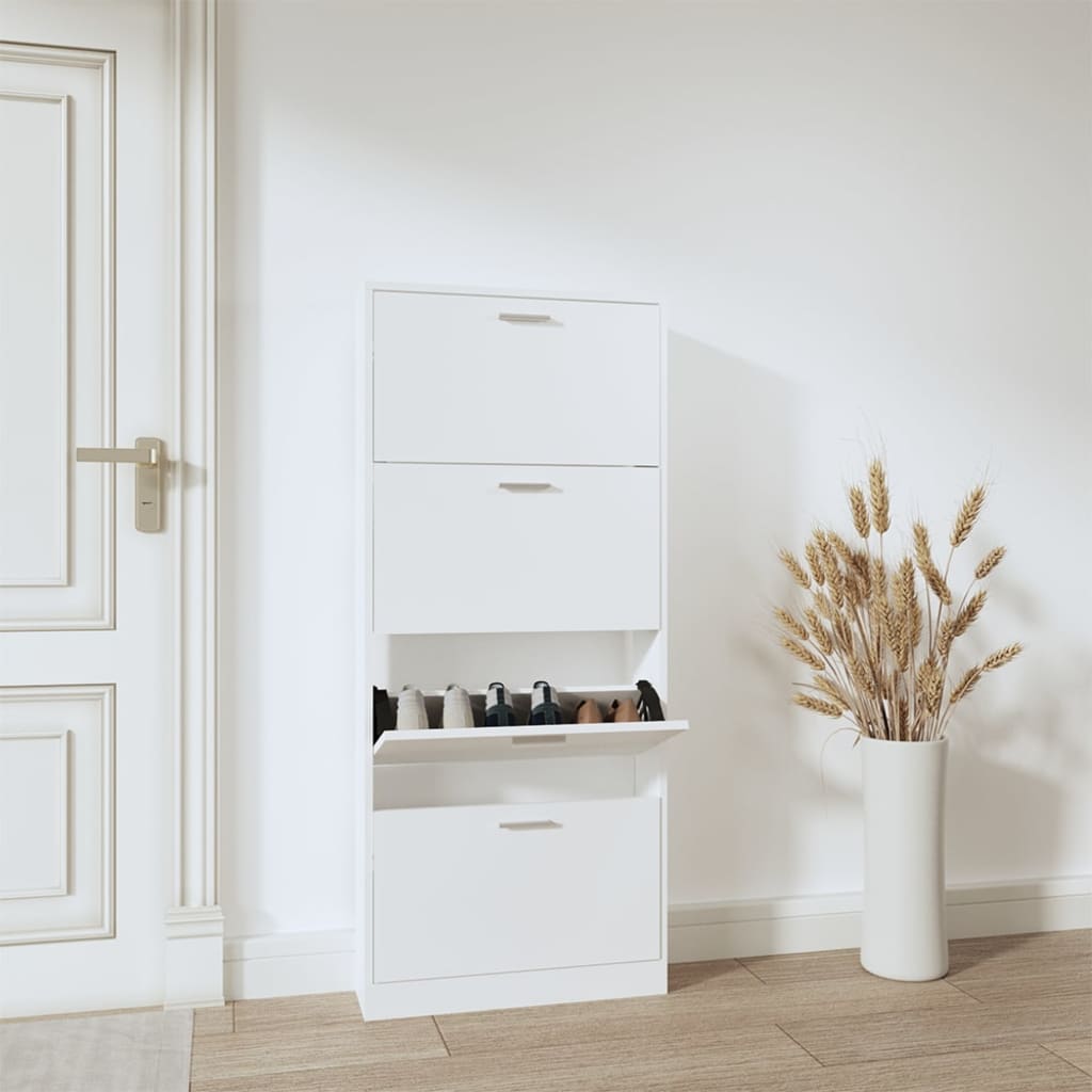 Schuhschrank Mit 5 Schuhkippern Holz Weiß