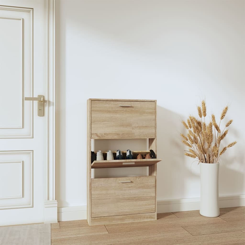 Schuhschrank Mit 5 Schuhkippern Holz N-Optik Eiche