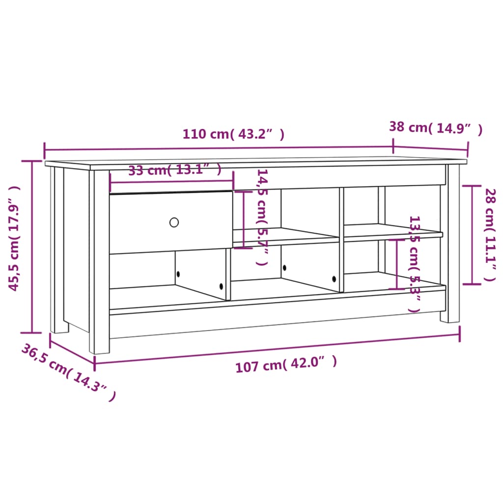 Schuhschrank 110X38X45,5 Cm Massivholz Kiefer Weiß
