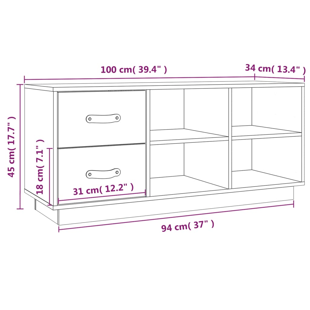 Schuhbank 100X34X45 Cm Massivholz Kiefer Weiß