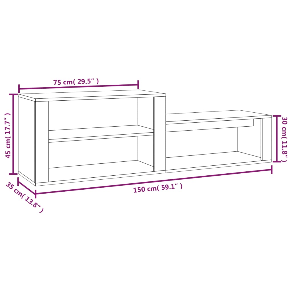 Schuhschrank 150X35X45 Cm Holzwerkstoff Hochglanz-Weiß