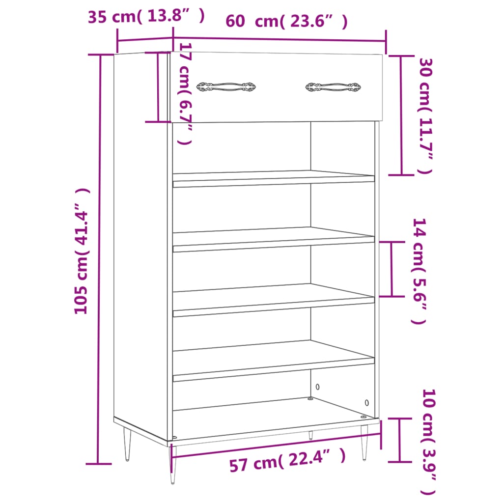 Schuhschrank 60X35X105 Cm Holzwerkstoff Weiß