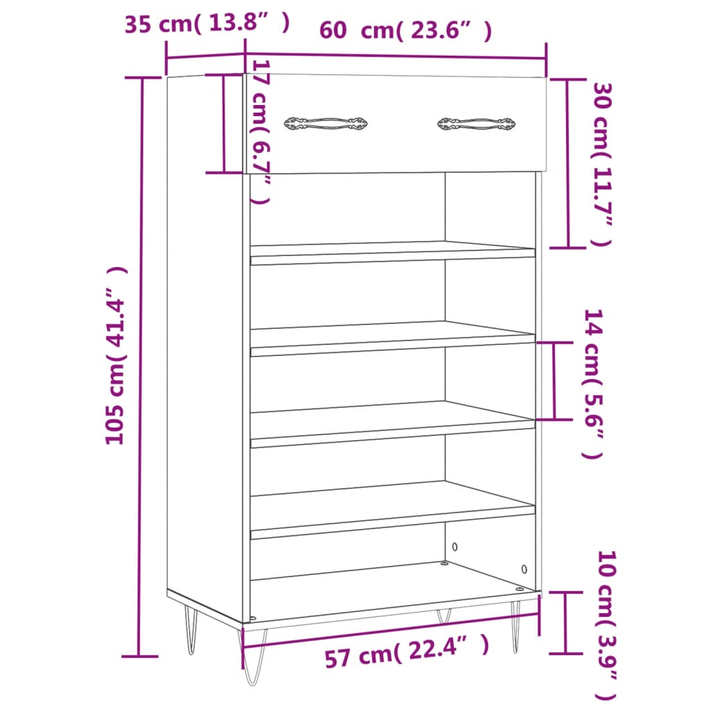 Schuhschrank 60X35X105 Cm Holzwerkstoff Schwarz