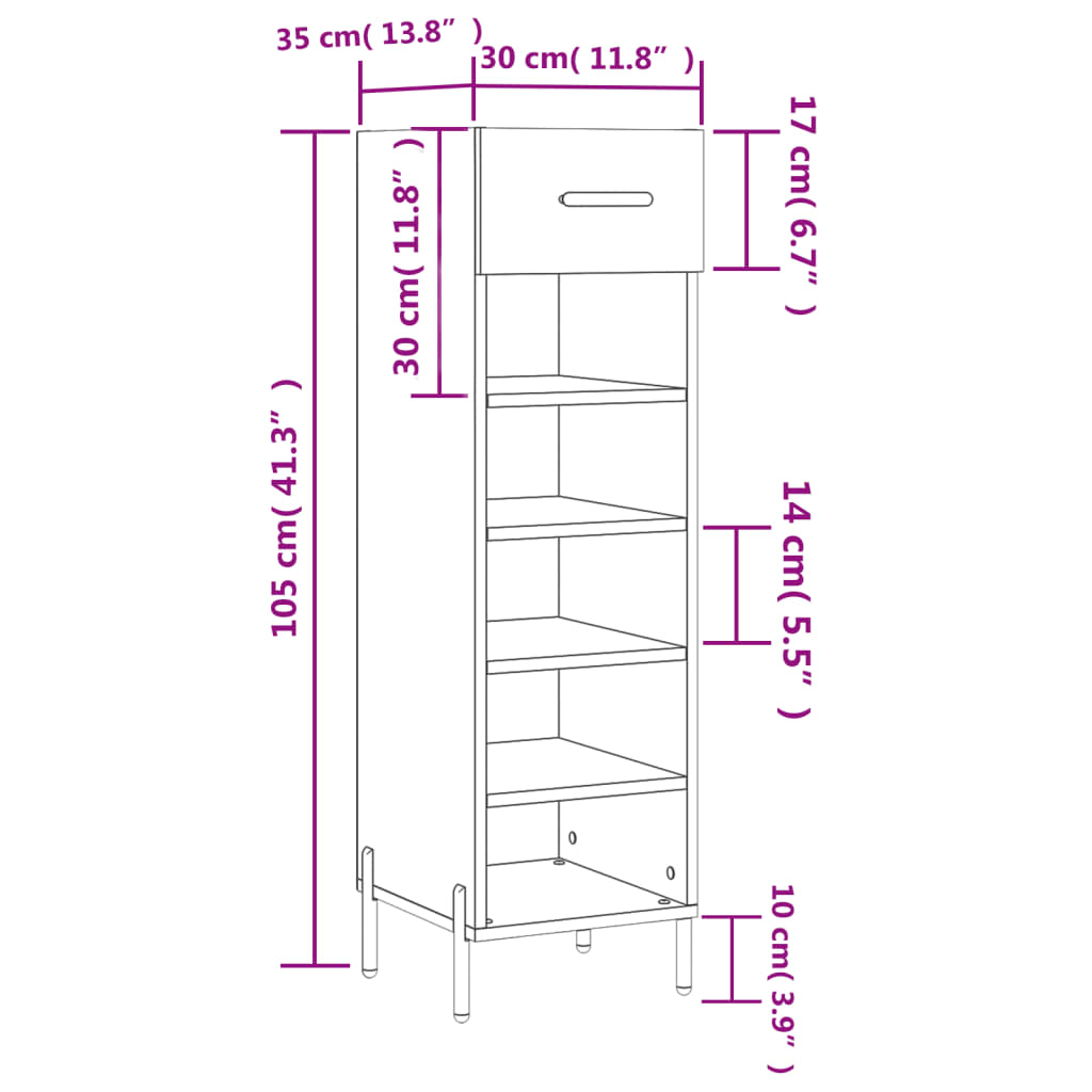 Schuhschrank 30X35X105 Cm Holzwerkstoff Weiß
